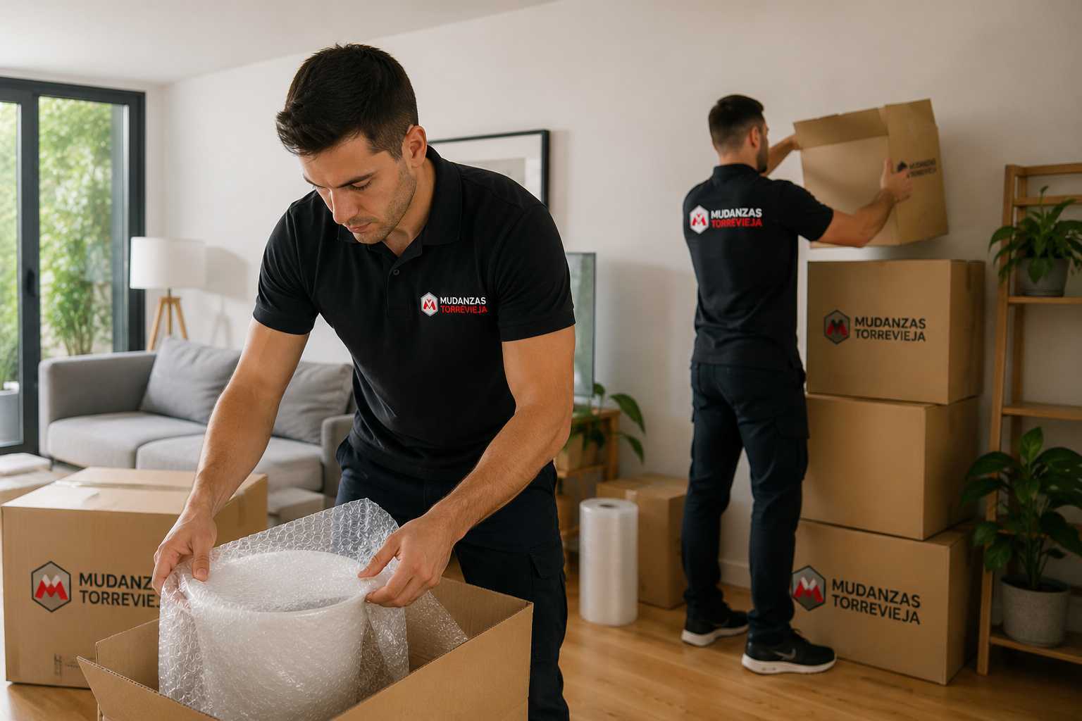 Operarios de Mudanzas Torrevieja embalando y organizando pertenencias para una mudanza segura y eficiente.
